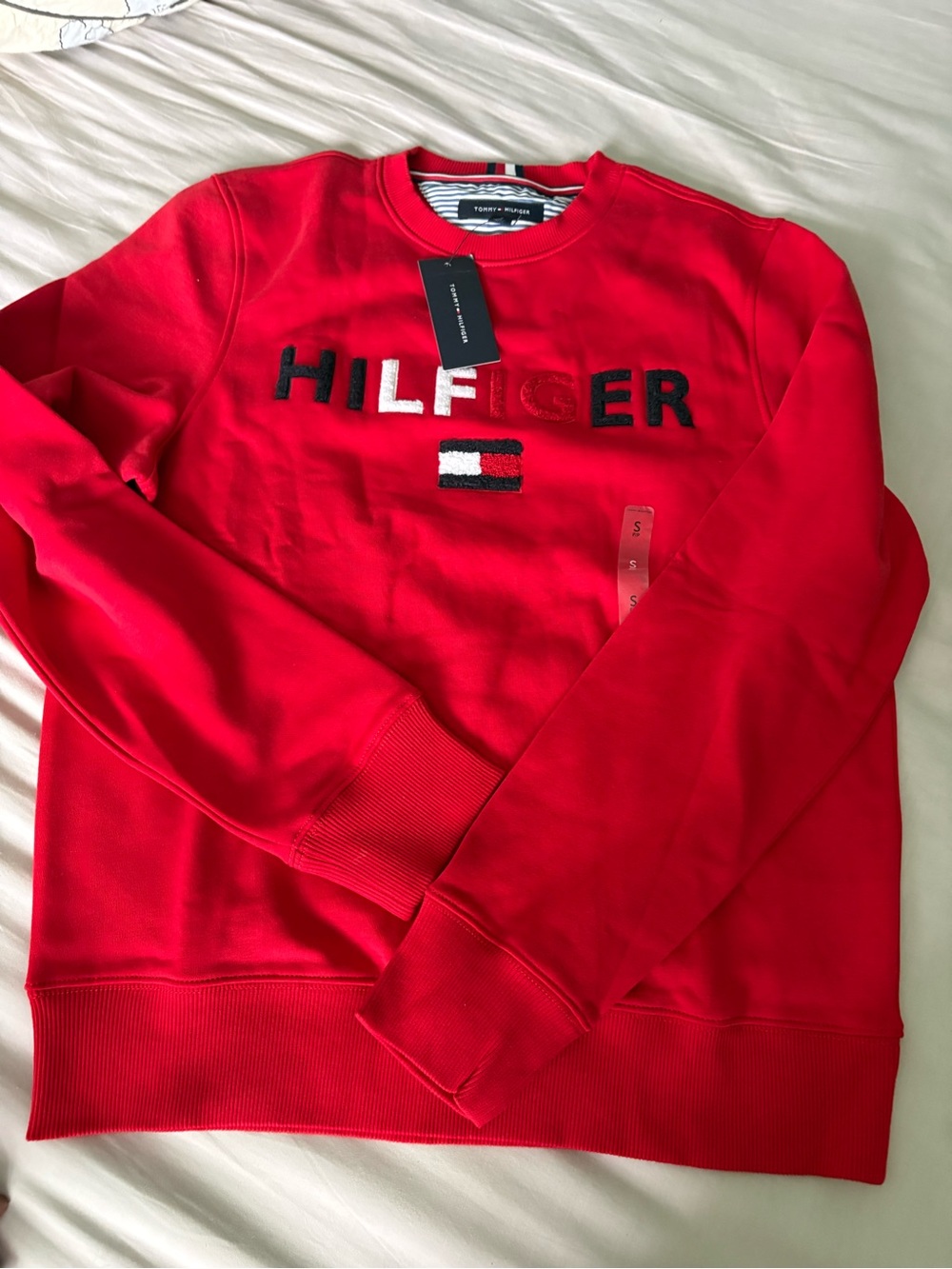 Tommy Hilfiger Men's Red Logo Crewneck Sweater